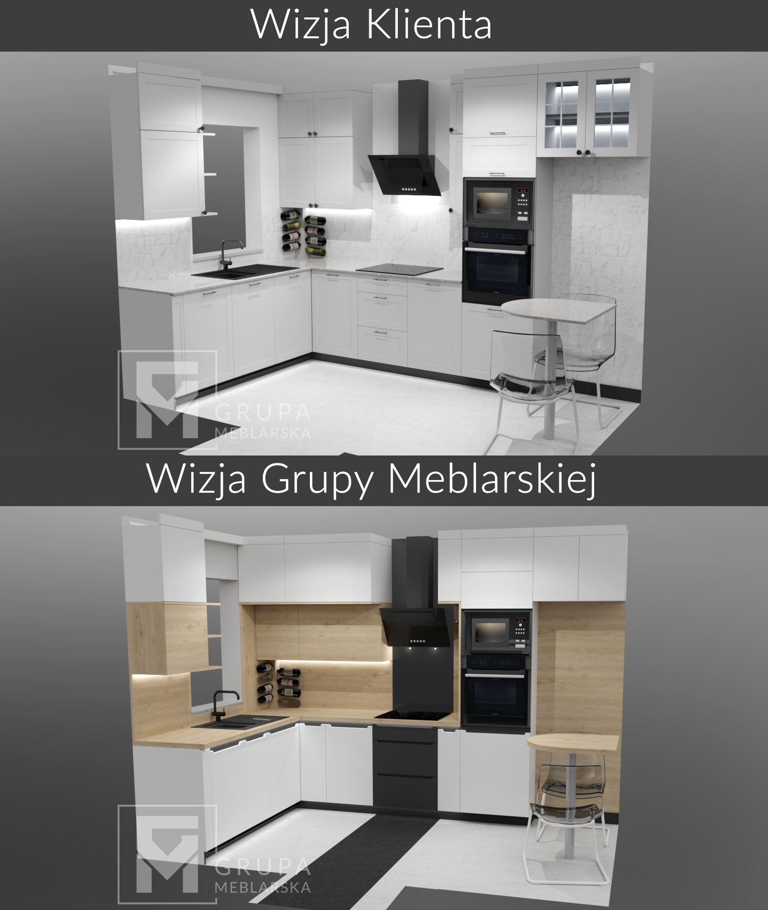 Wizualizacja kuchni klasycznej i nowoczesnej